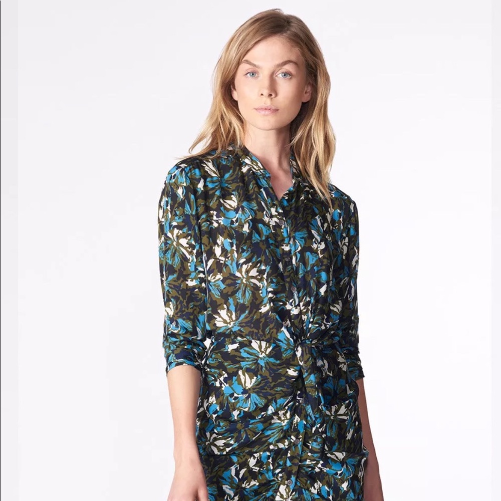 NWT Veronica Beard Georgina 100% Silk Asymmetrical Belted Safari Dress Sz 0